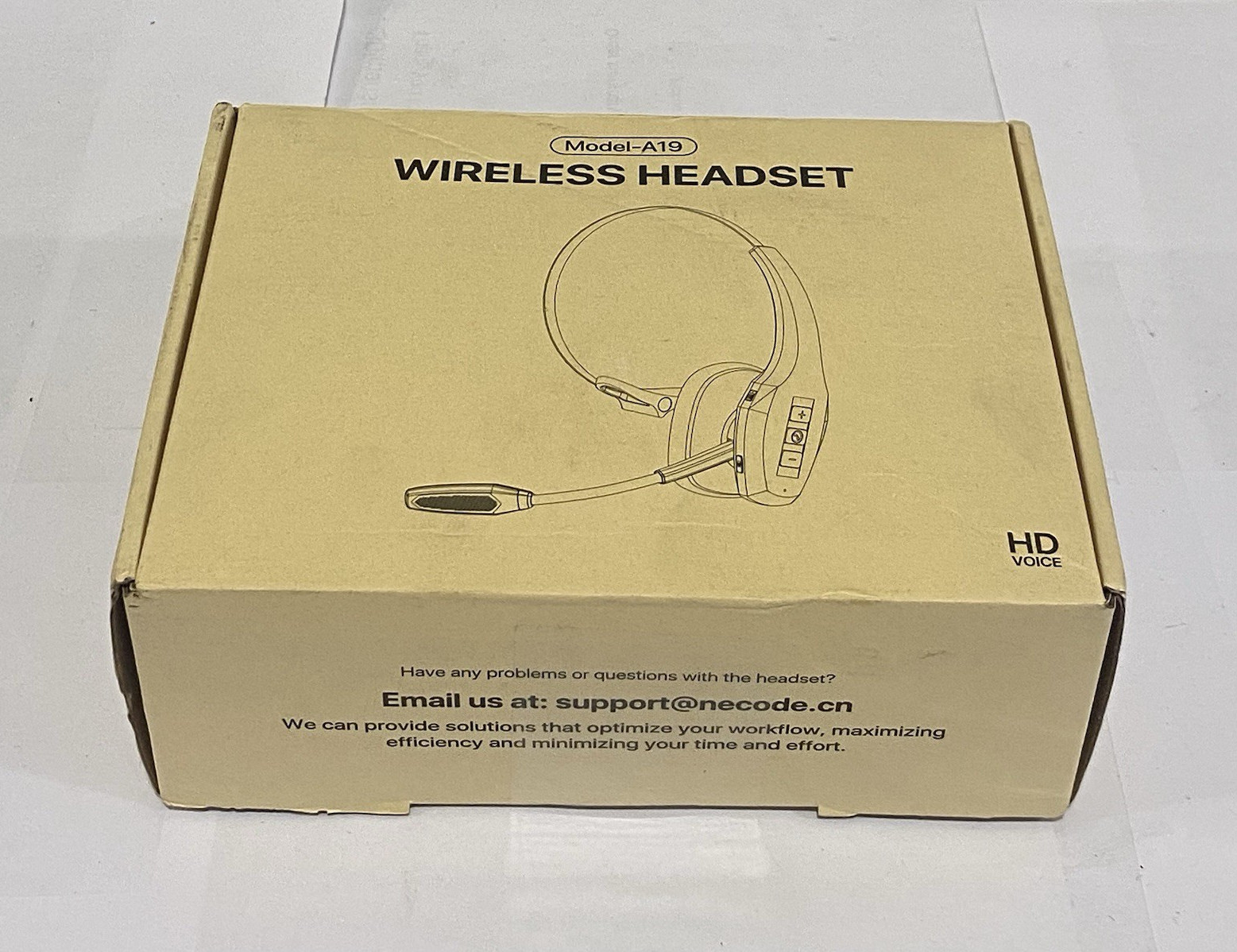 Necode A19 Bluetooth Wireless Single-Ear Headband Headset w/ Boom Mic, Black