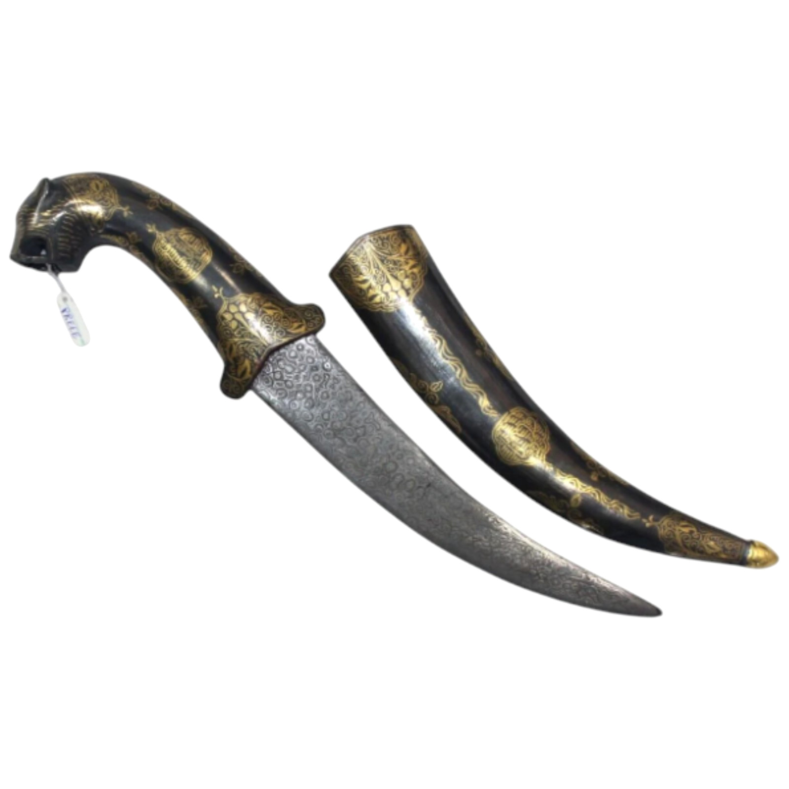 Gold Work Knife Dagger Sheath Damascus Steel Blade Islamic Writing W 343