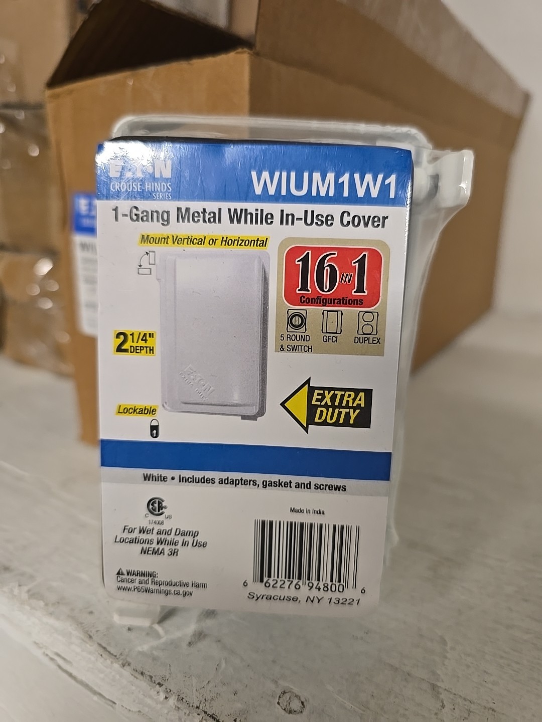 1-Gang Metal Electrical Outlet While In Use Cover White