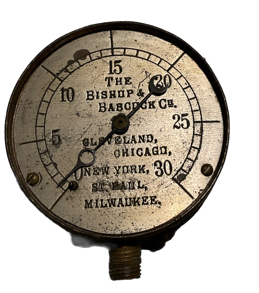 VTG/ Antique The Bishop Babcock -C -Pressure Gauge 4.5” - Gleveland - Works.