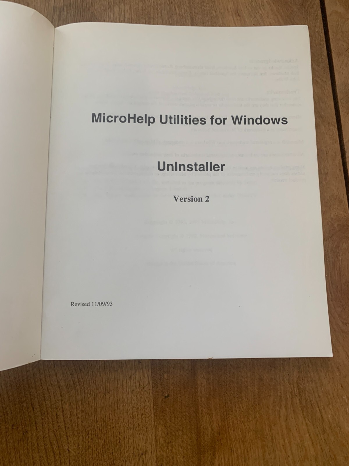 Vintage 'Microhelp Utilities For Windows Uninstaller' - Handbook - NWOT