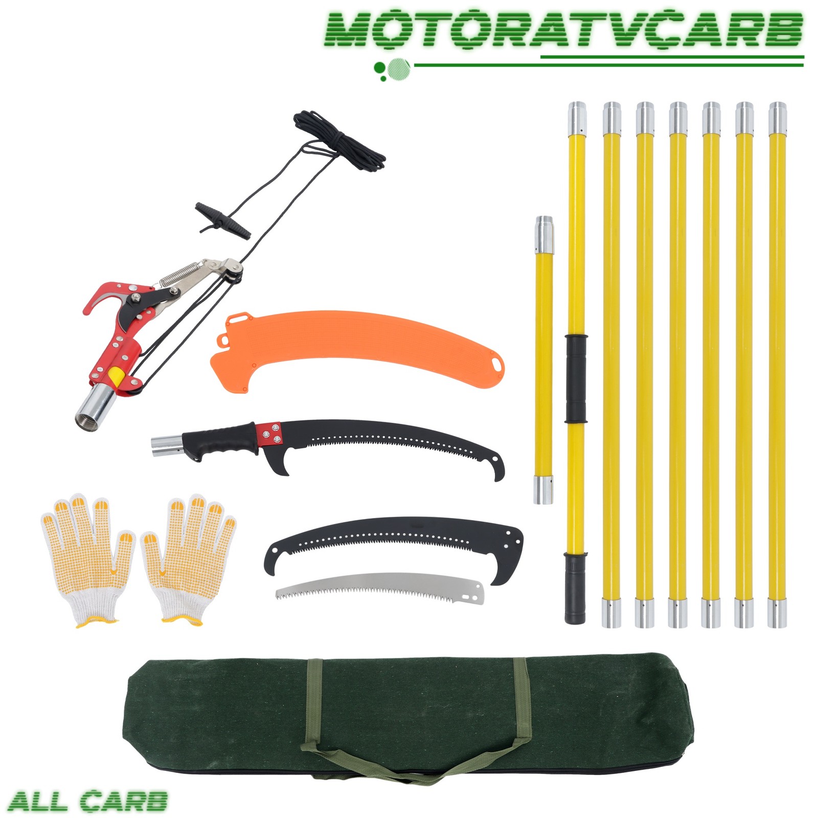 ALL-CARB 27FT Manual Pole Saw Tree Trimmers Long Handle Pruner Set With Bag