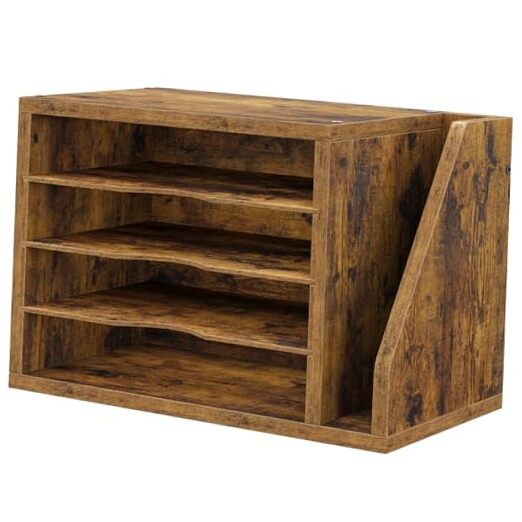File Organizer Desktop, Wood Desk Organizer with 3 Adjustable Rustic Brown
