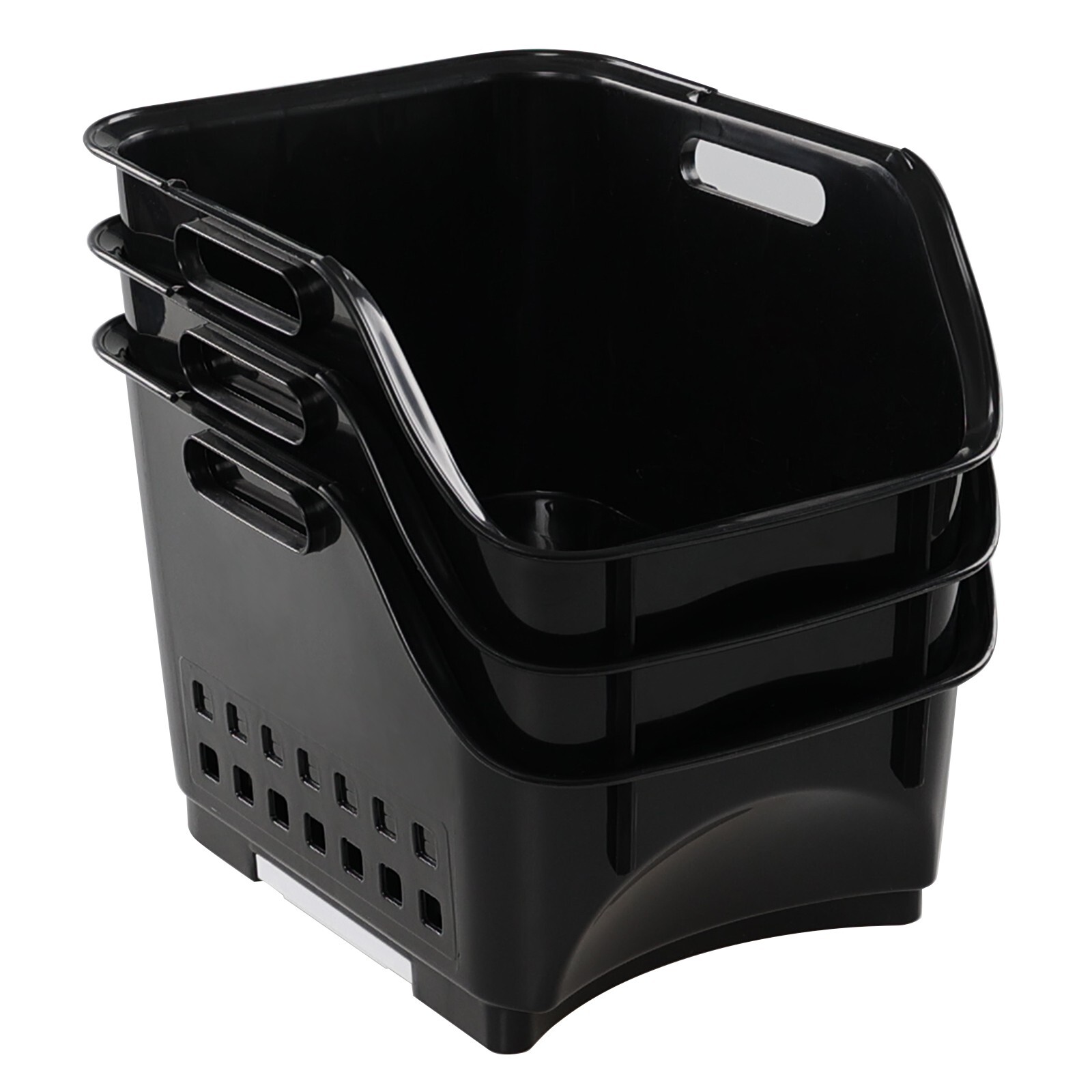Cand 3-Pack Black Plastic Stacking Organizer Basket, Plastic Stackable Basket