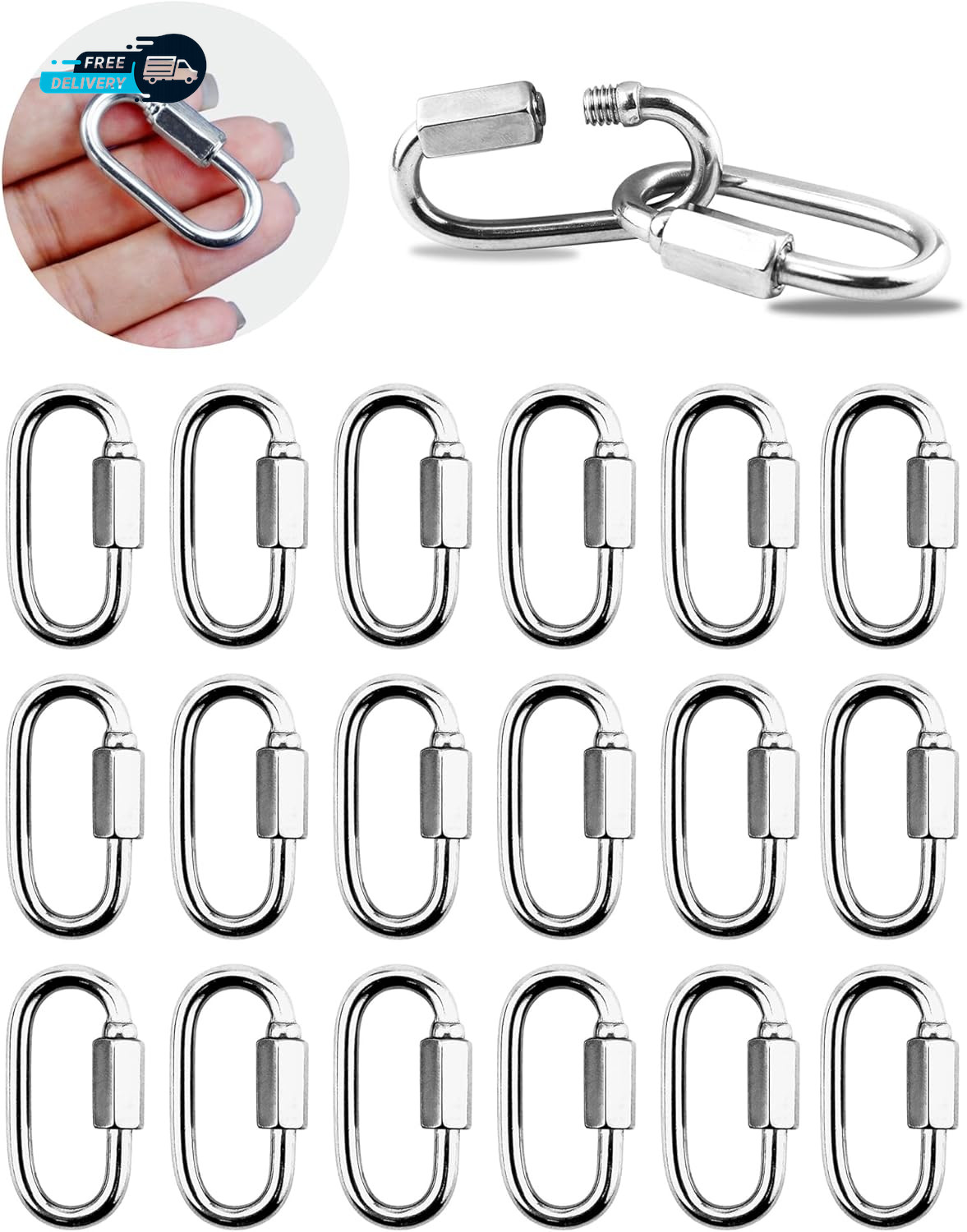 20 Pack Alloy M3.5 Chain Link  D Shape Locking Quick Chain Repair Links