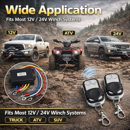 Wireless Winch Remote Control Kit, 12V 24V Universal Winch Wireless Remote