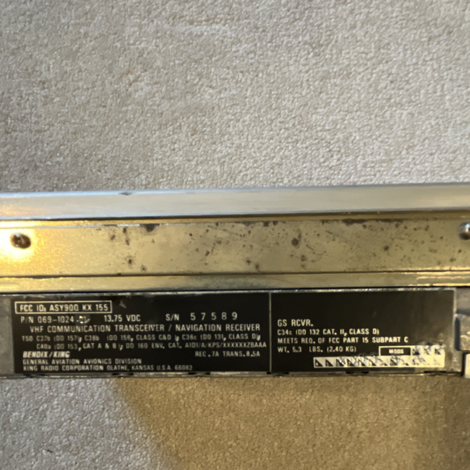 Bendix King KX 155 Nav/Com Glideslope 14 Volt 069-1024-42