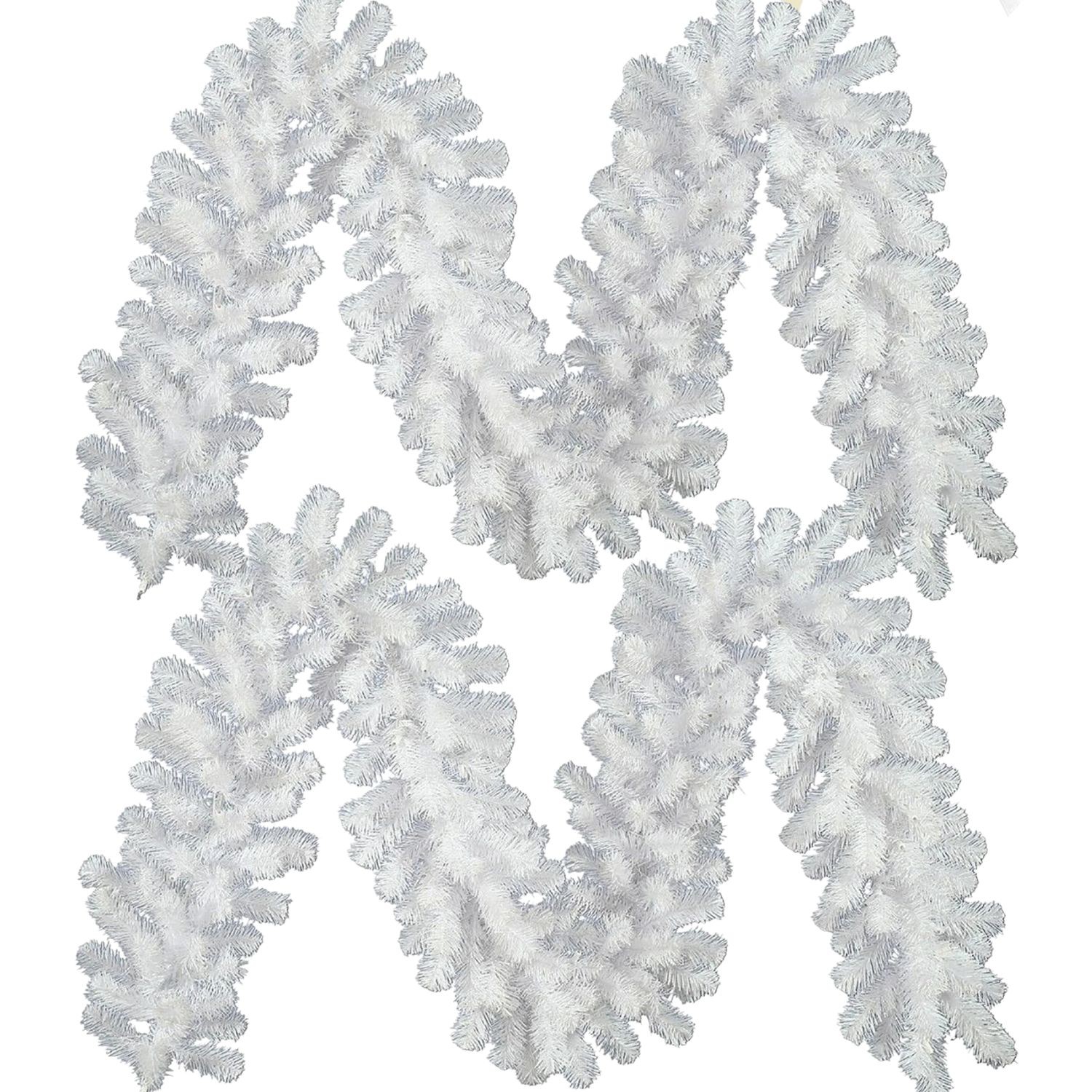 Elegani 2-Pack White Canadian Pine Garland 9ft x 8in, Indoor Outdoor Holiday