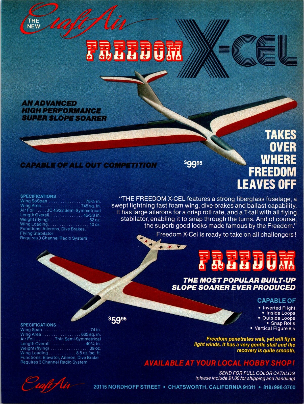 Craft-Air Freedom X-Cel Sailplane Vintage Print Ad Wall Art Decor