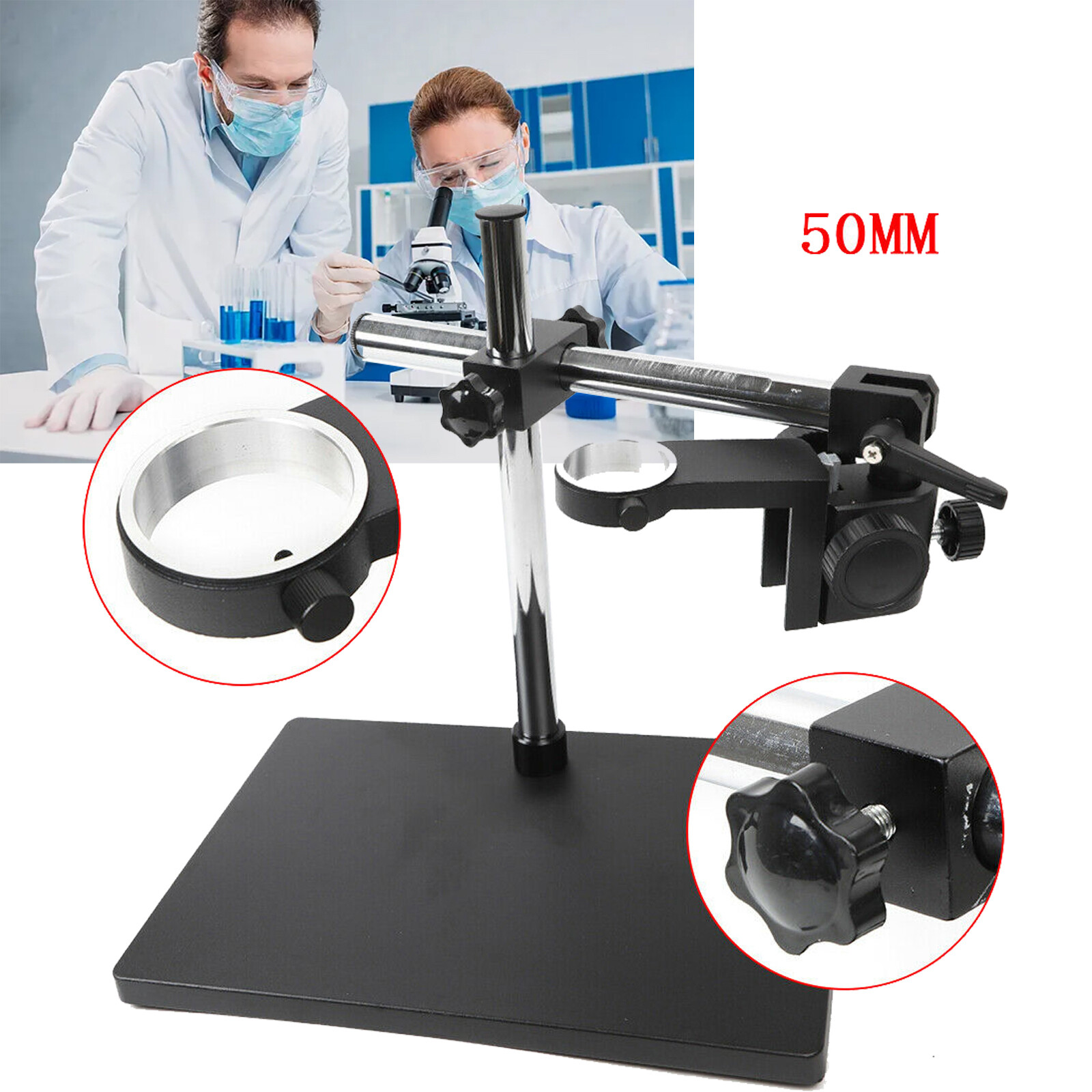 Microscope Large Stereo Boom Table Stand 50mm Ring Heavy Duty Holder Adjustable
