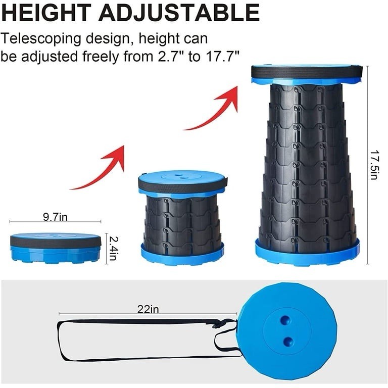 Telescoping Stool Collapsible Portable Load 300 lb Camping Folding Seat