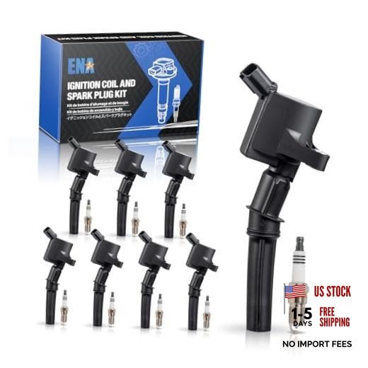 Set of 8 Platinum Spark Plug and 8 Ignition Coil Pack Compatible with Ford