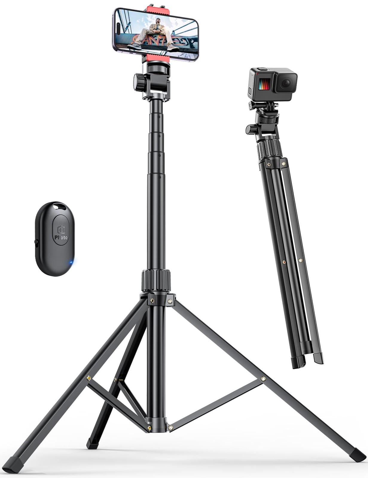 Pnitri 71'' Phone Tripod Stand, Extendable Reinforced Aluminum Stand...