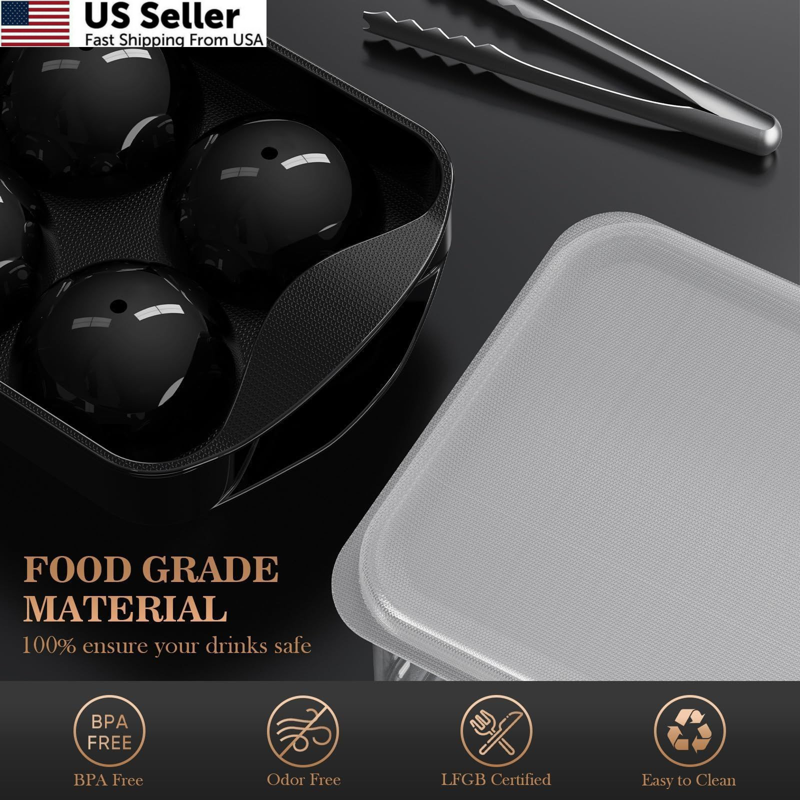 Whiskey Ice Cubes Mold 2 Pack - Round Cube & 1.9 INCH, Black