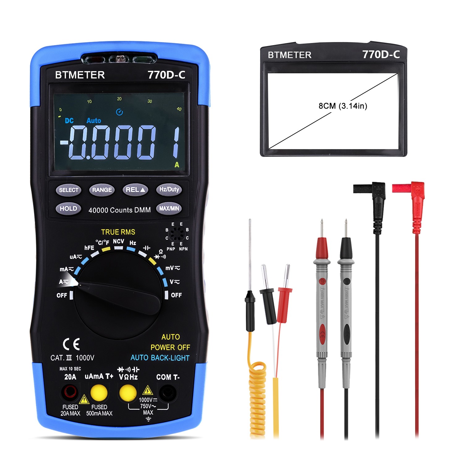 40000 Counts True RMS Digital Multimeter with Analog Bar Graph & Auto-Ranging