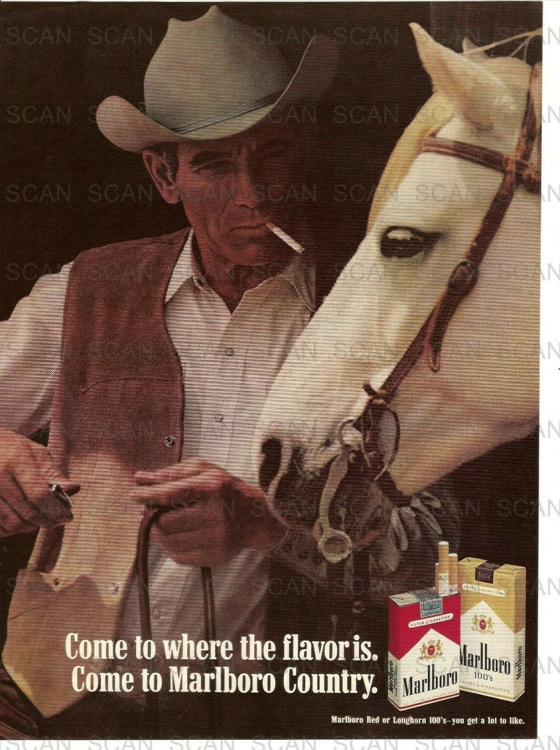 1971 Marlboro Cigarettes Vintage Magazine Ad    Marlboro Man w/ White Horse