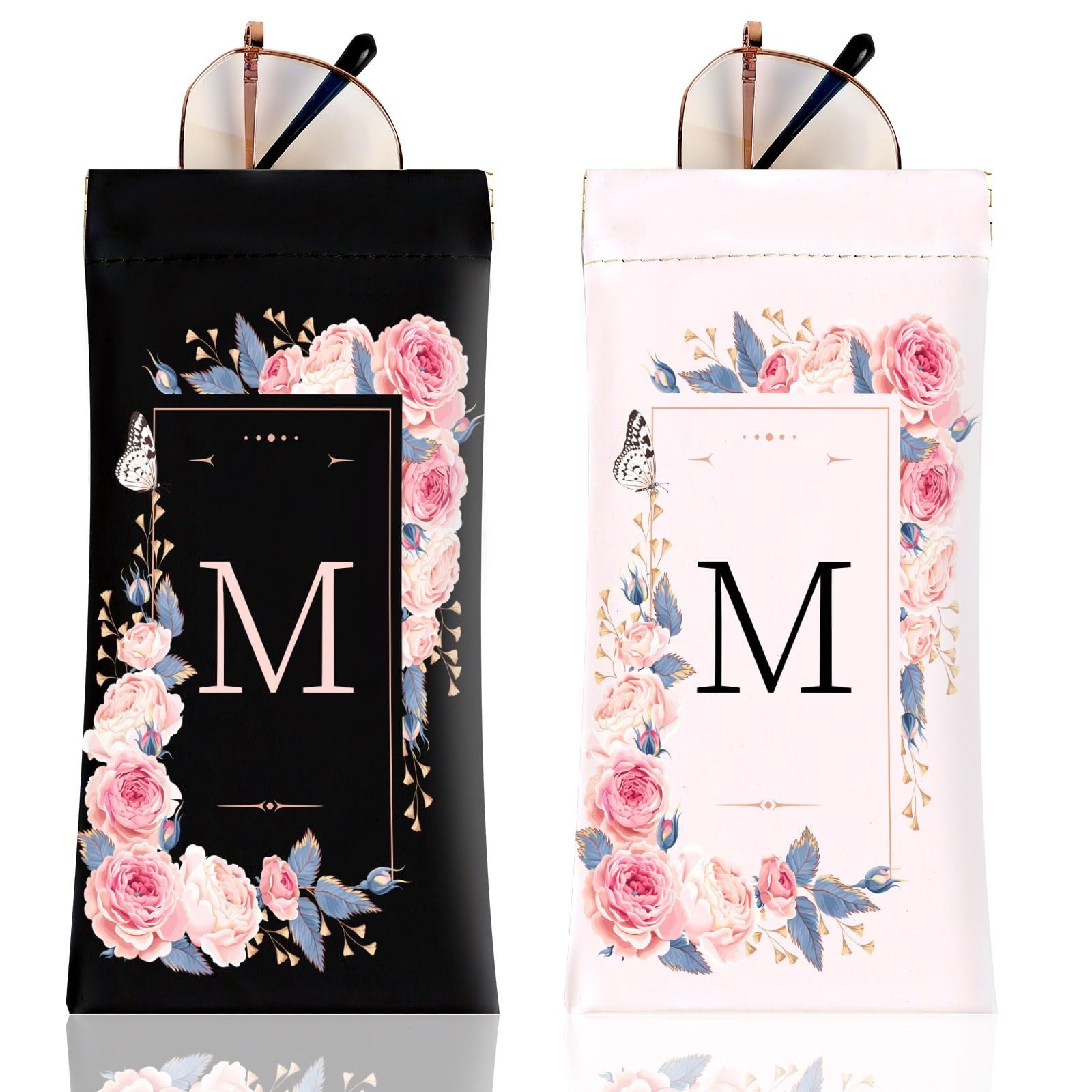 2Pcs Initial Letter Sunglass Eyeglass Glasses Case Soft PU Leather with Clean...