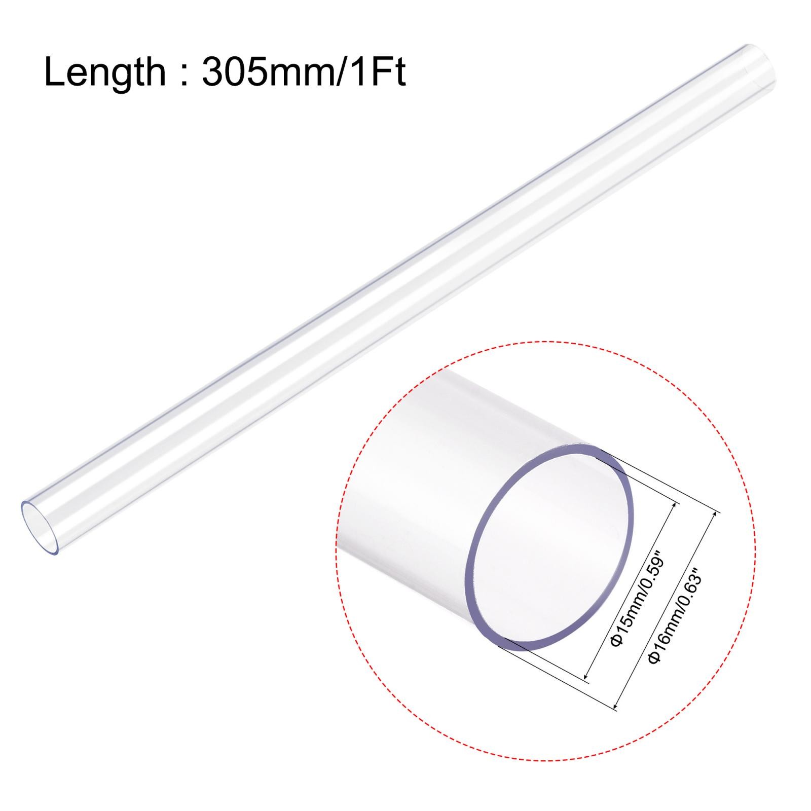 PC Rigid Round Clear Tubing 15mmID x 16mmOD x 305mm Length Plastic Tube 2pcs