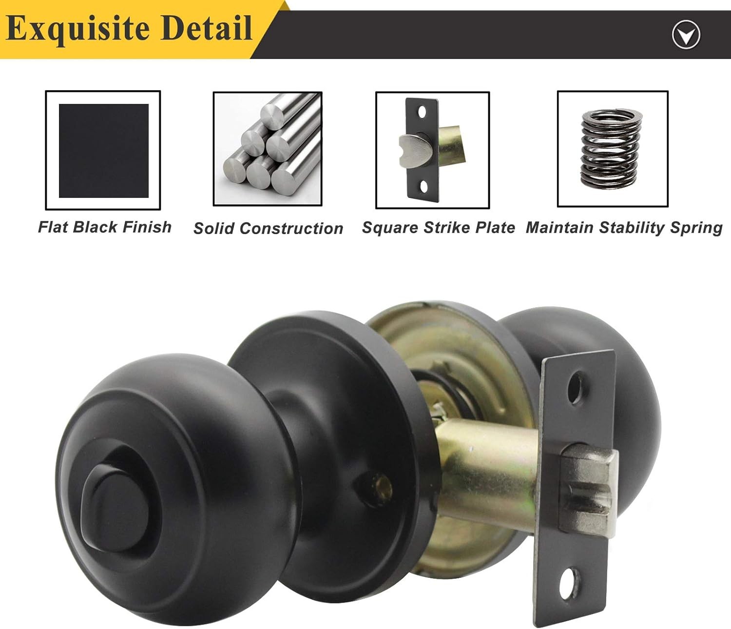 Probrico Black Door Knobs, Flat Ball Interior Bath/Bed 10 Pack,