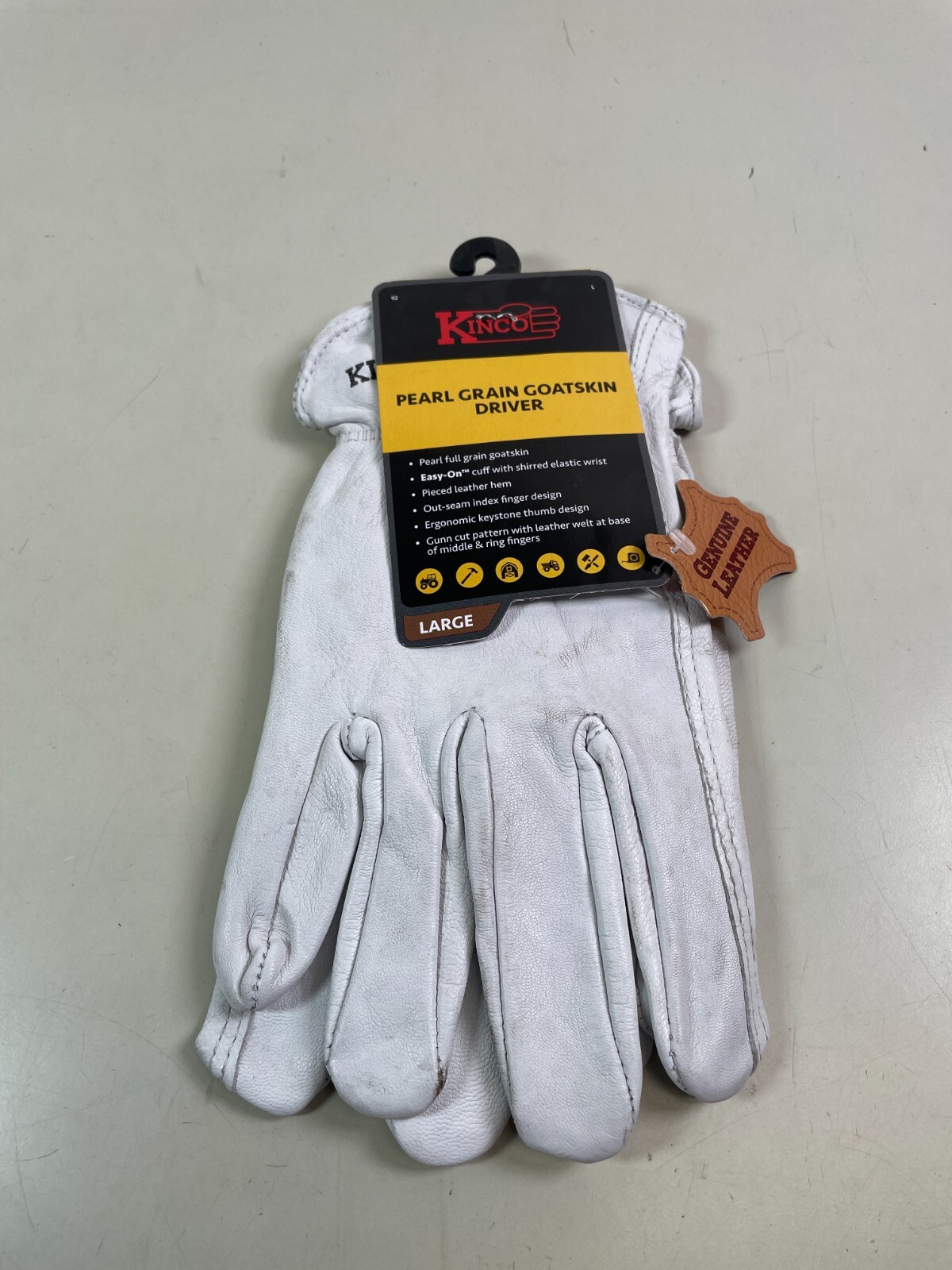 Kinco 92 Pearl Grain Leather Goatskin Driver Gloves LARGE Work Glove Size L