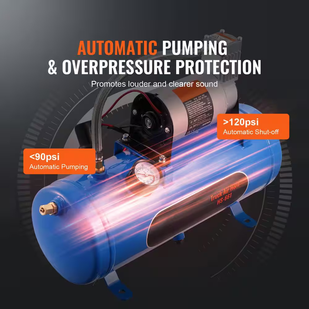 12-Volt Air Compressor with Tank 1.6 Gal., Train Horn Air Compressor, Working Pr