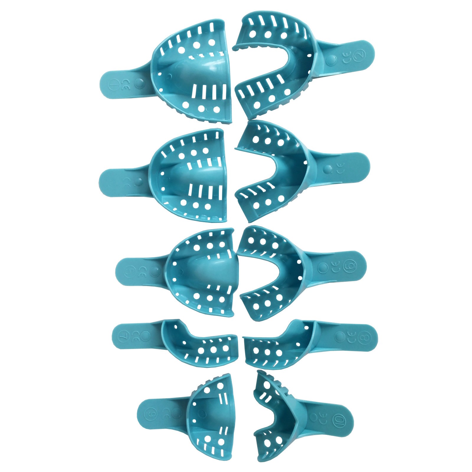 Dental Impression Trays Autoclavable 10 PCS, Perforated Impression Trays cyan