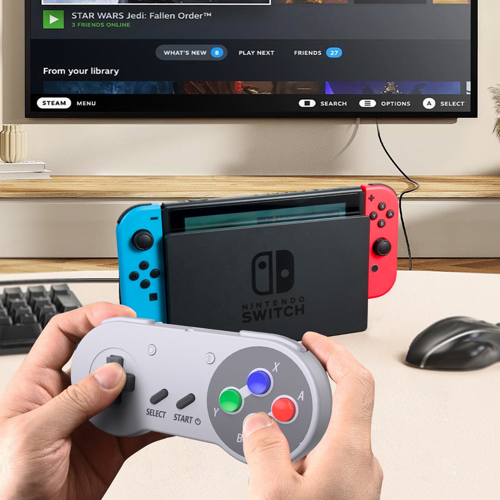Wireless USB Super NES Controller for Nintendo Switch Online PC macOS Steam Deck