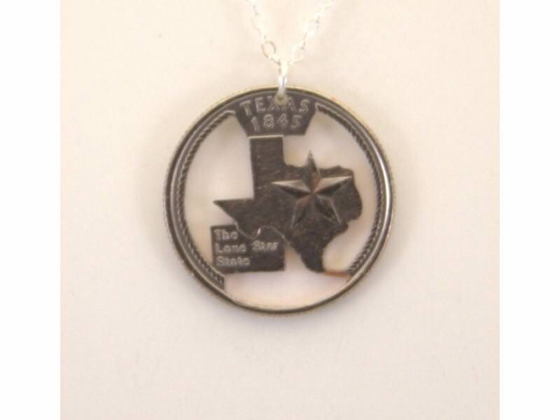 Texas Cut-Out Coin Necklace State Quarter 18 inch Chain