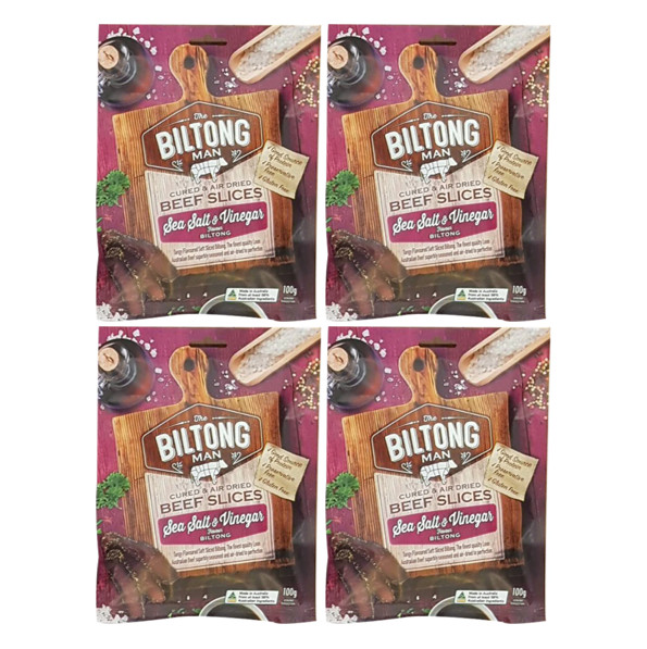 988303 4 x 100g PACKET THE BILTONG MAN SEA SALT & VINEGAR CURED BEEF SLICES AUS