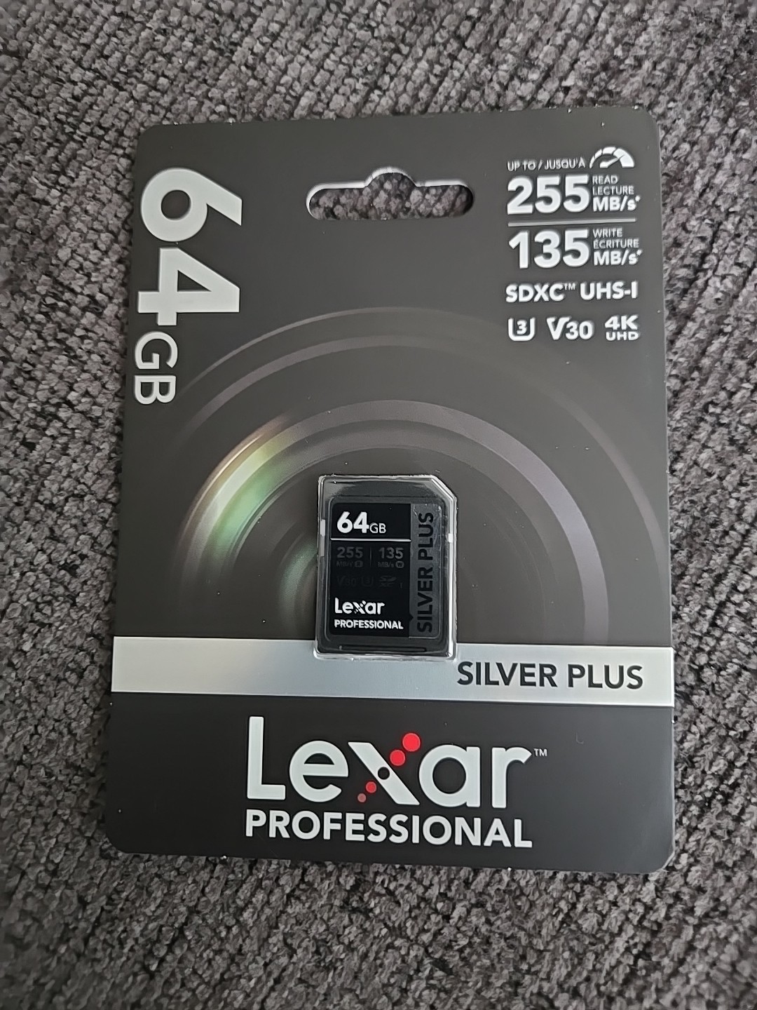 Lexar Professional SILVER PLUS 64GB SDXC UHS-I V30 255MB/s Read 4K Card NEW