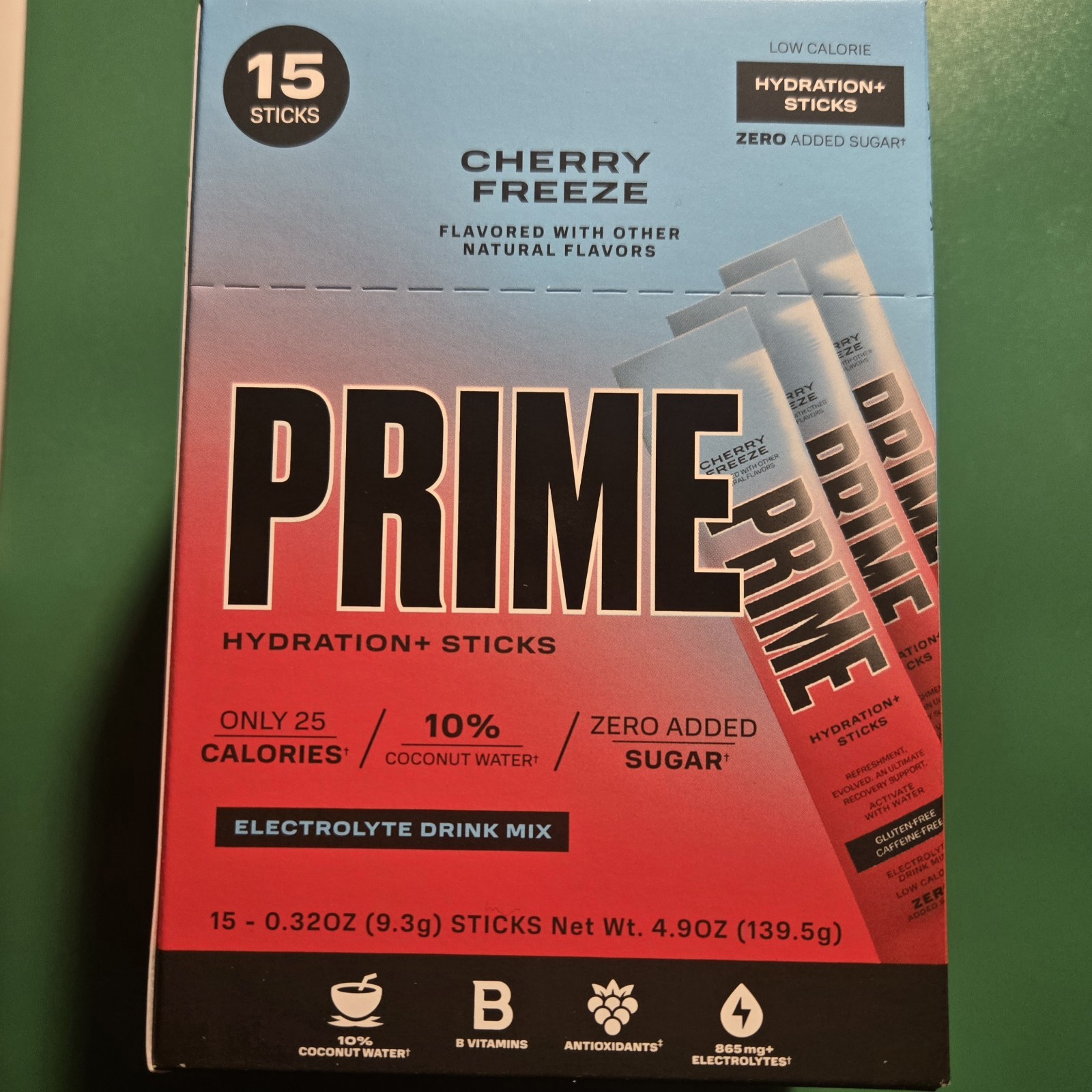 PRIME Hydration+ Stick Box - Cherry Freeze!  15 Sticks BB 04/26  Free Shipping!