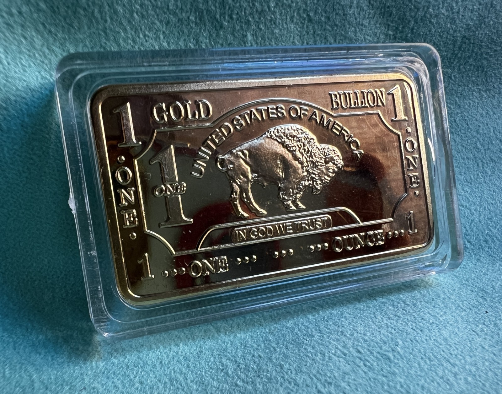 1 Troy Oz USA American Buffalo 100 Mills  9.999 Fine Gold Plated Bar