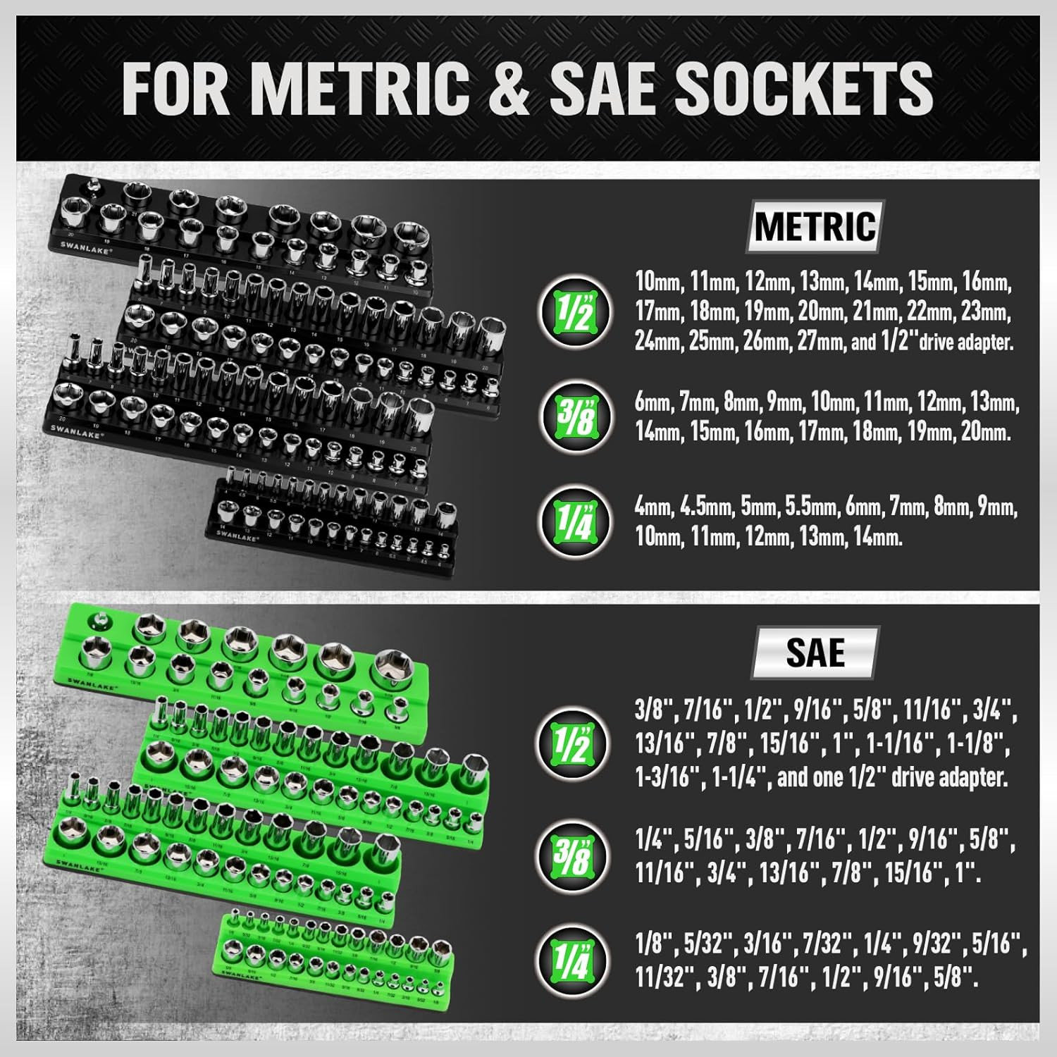 Magnetic Socket Organizer Holder Tool: 8PCS Set Includes 2PCS 1/4", 4PCS 3/8", 2