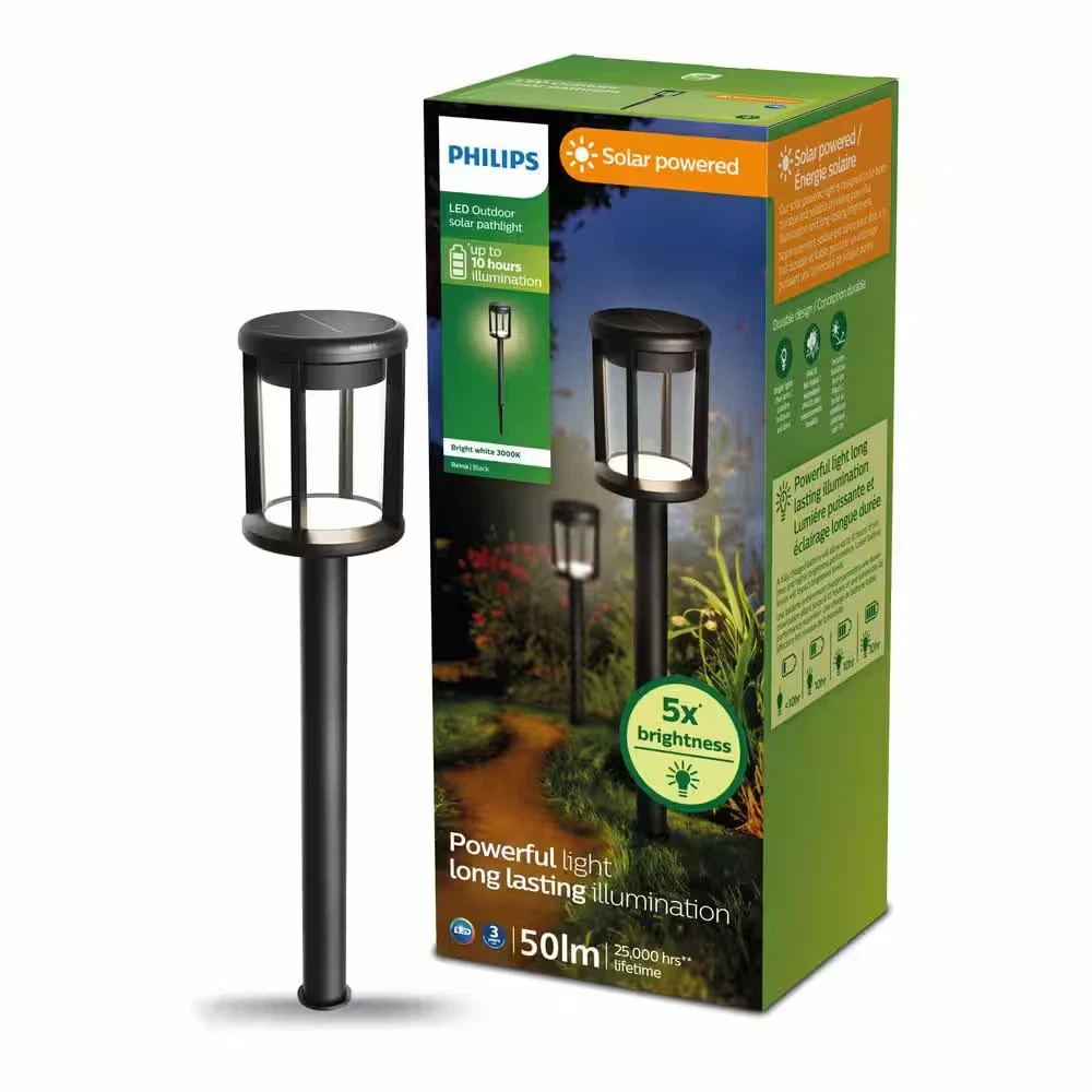 Philips Reina Outdoor Solar Integrated LED Black Weather Resistant Path Light