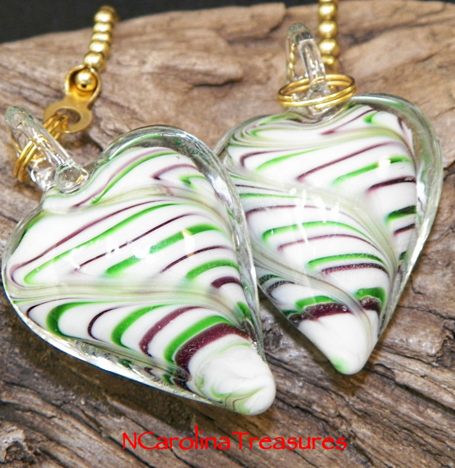 MURANO GLASS CEILING FAN SWITCH PULL PURPLE GREEN STRIPE HEART HEARTS LARGE PAIR