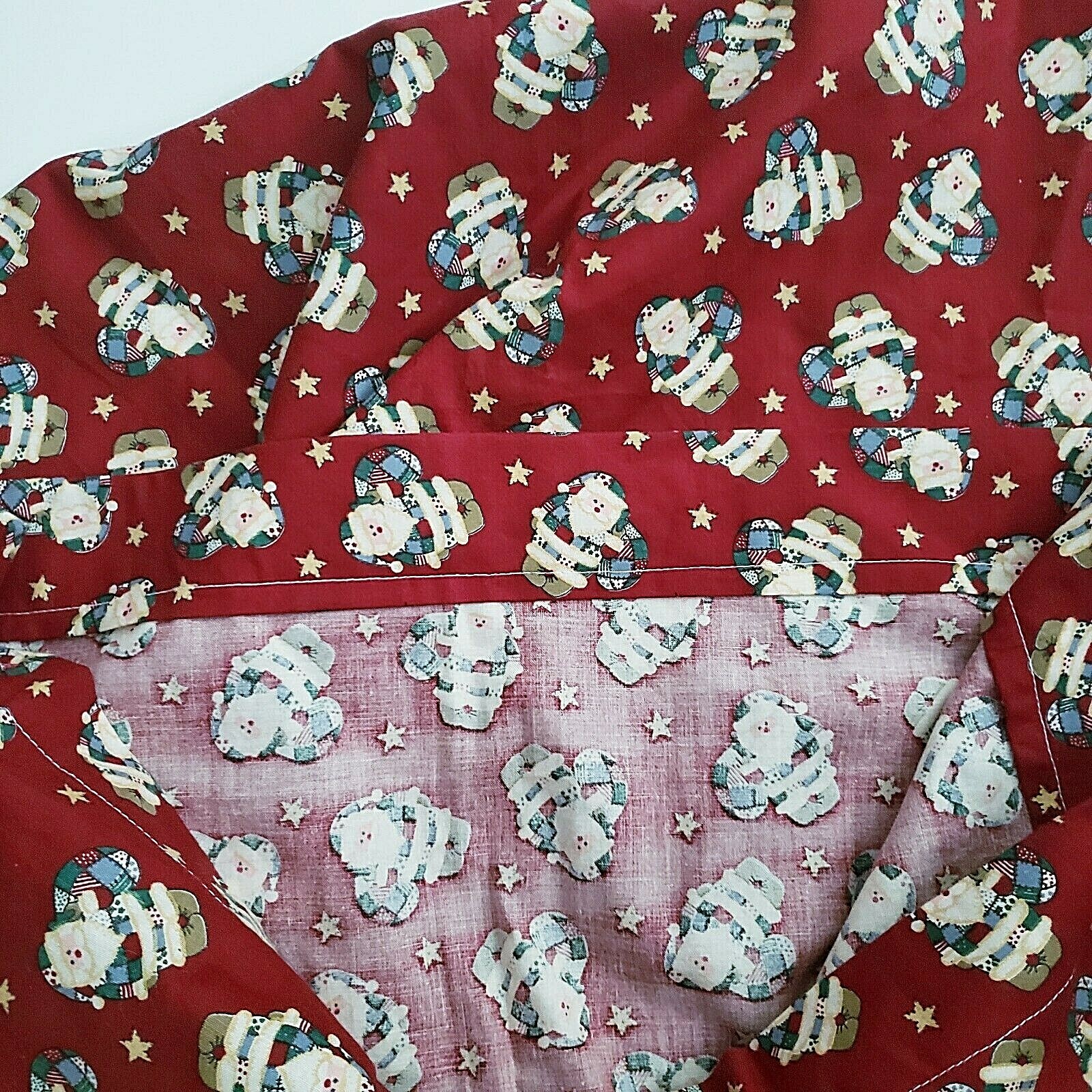 Pillowcase Christmas Santa Motif Maroon Handmade 21" x 32"  Unused