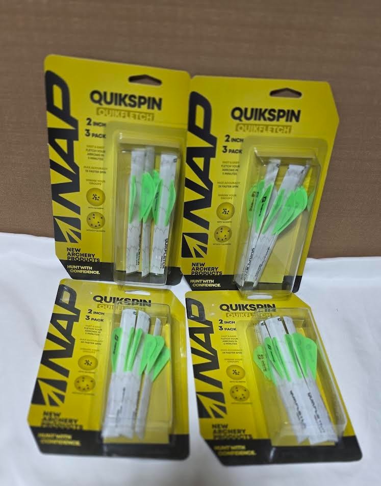 NAP Quickspin Green 2" Archery Fletch 3 Pack White/Green/Green- LOT of 4 - NEW