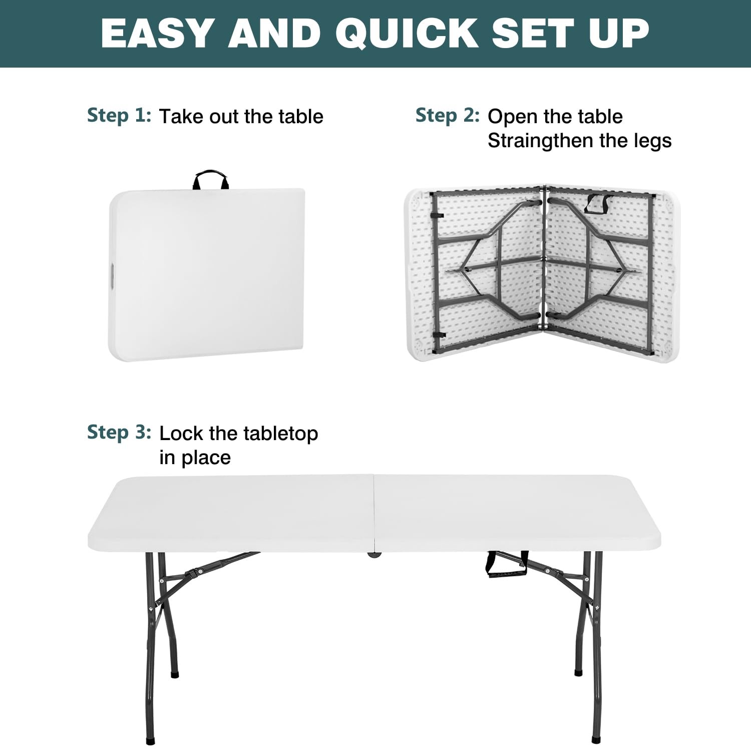 Best 6 Foot Outdoor Dining Table, Foldable Portable Rectangular Plastic Folding