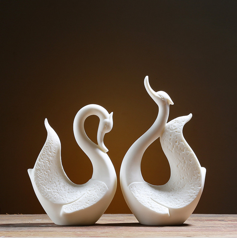 7" China Dehua Porcelain Ceramics Fengshui White Swan Cygnus Lover Pair Animal