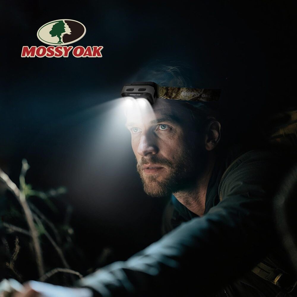 Mossy Oak LED Headlamp Motion Sensor Dual Power Source Head Light 4 Modes