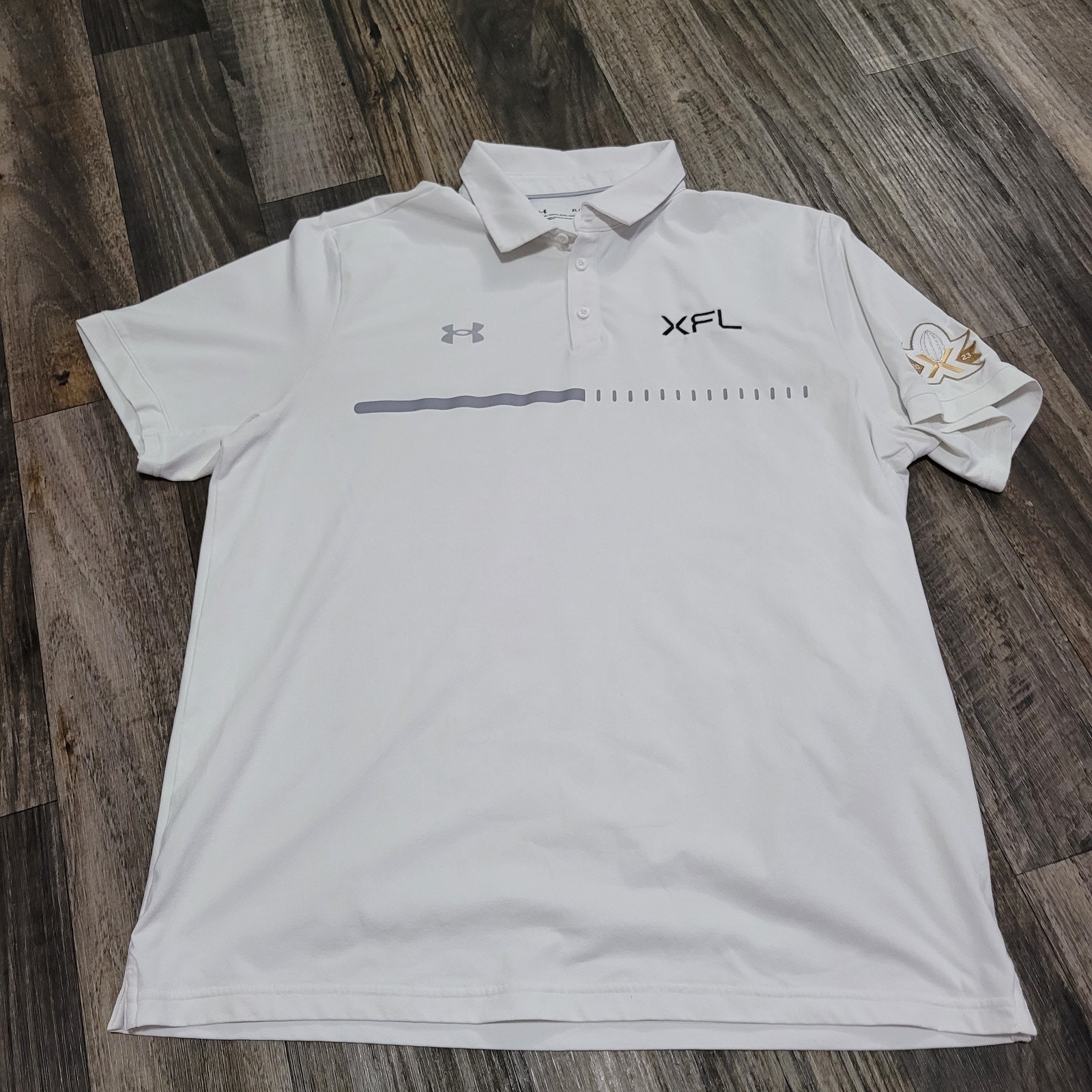 XFL Football Shirt Polo Under Armour White Short Sleeve Loose Fit Men XL
