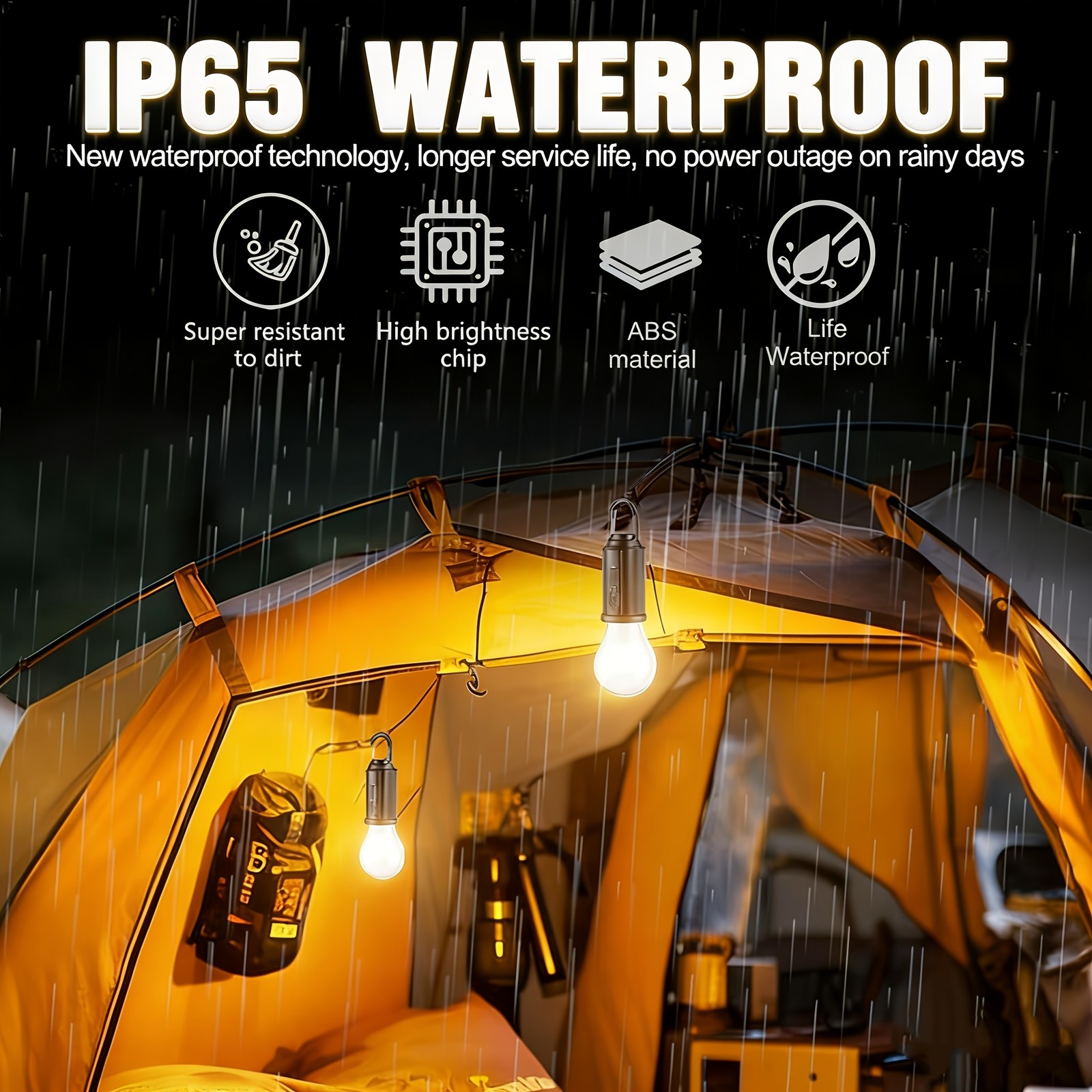 3Pack Solar Tent Lights Waterproof Camping Lantern with Clip Hook Flashlight