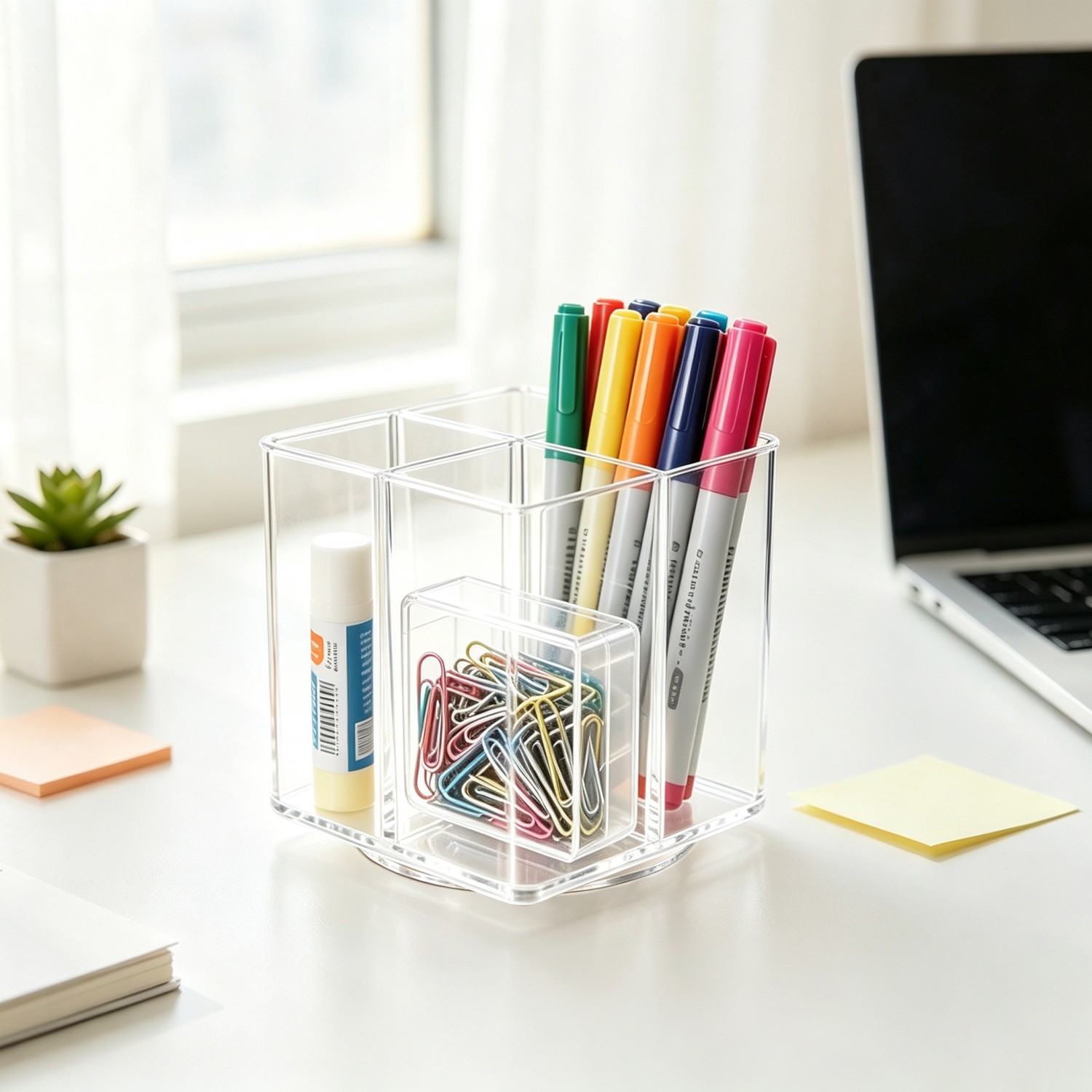 360° Rotating Clear Acrylic 4-Compartment Organizer for Cosmetics & Brushes