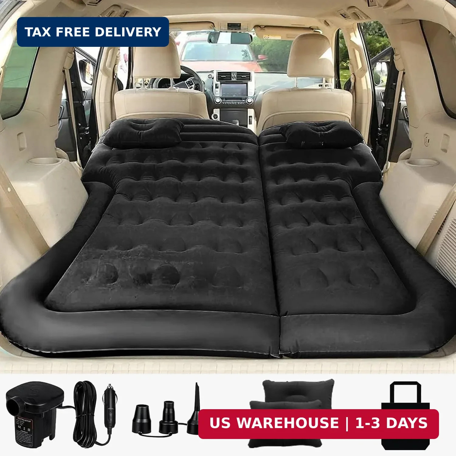 Luxury SUV Air Bed 6" Thick Full Size Camping Mattress - Portable Black