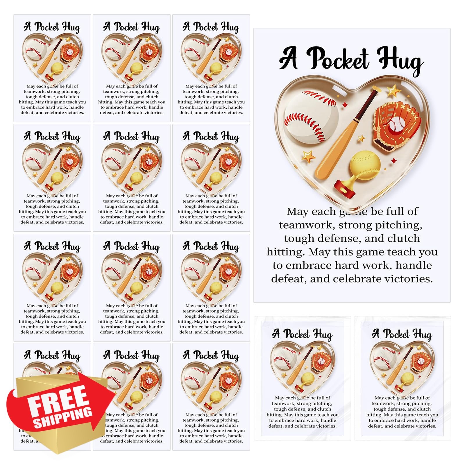 Romooa 12pc Baseball Pocket Hug Inspirational Sports Gift Card