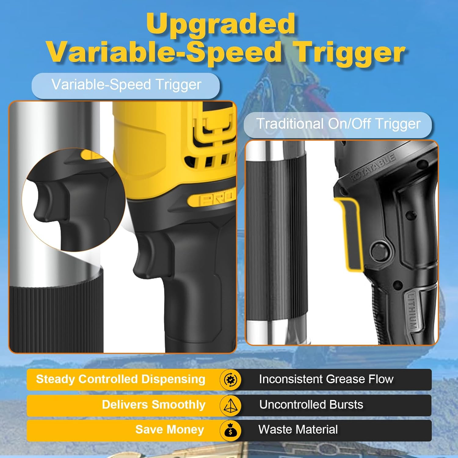 Electric Grease Gun Compatible with Dewalt 20V Battery, Variable Speed Triggers,