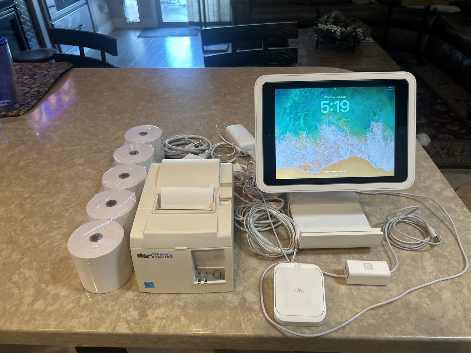 Apple iPad point of sale system w/ printer, tap pay, and extra paper