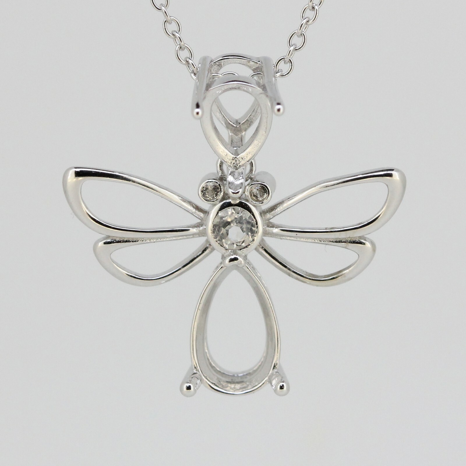 Sterling Silver Semi Mount Pendant Setting Pear PE 10x7mm & 7x5mm Butterfly