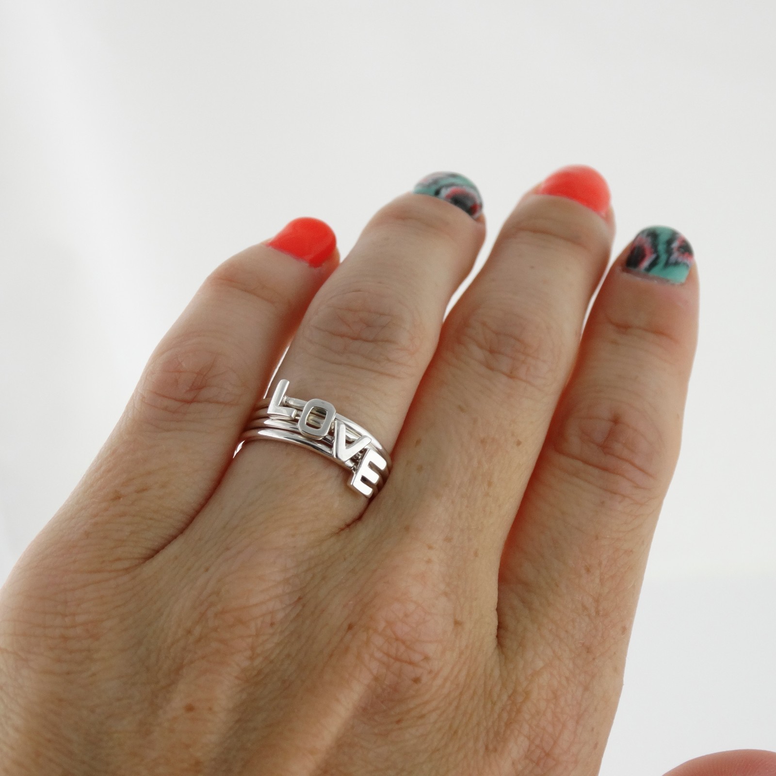 Stacking Letter Initial Ring A-Z - 925 Sterling Silver - Word Alphabet