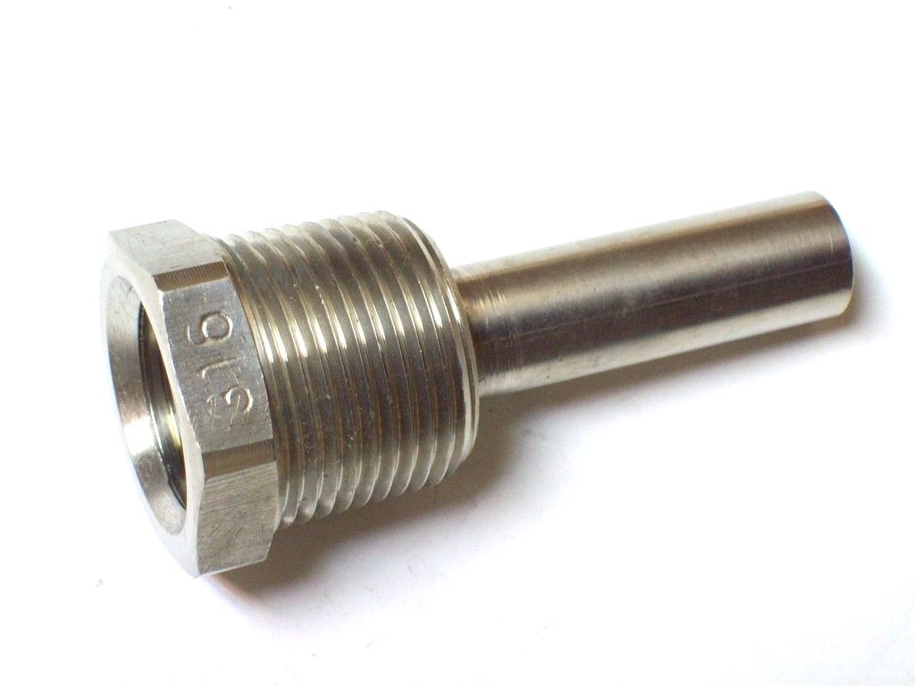 Thermowell 316 Stainless 1/2" FPT x 2-1/2"L x 3/4" MTP Machined Design 290ER84